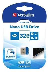 32 GB USB Flash 3.0, 80/25 MB/Sek., VERBATIM NANO STORE 'N' STAY